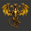 Majestic Golden Three Headed Dragon Mythical Creature With Wings And Tail