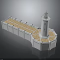 White Lighthouse Architectural Structure With Fenced Design And Stone Paved Ground Surface 3d model