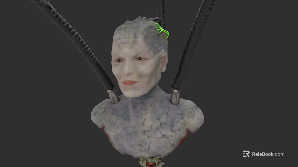 Sci Fi Game Movie Character With Black Mechanical Tentacles Green Accent And Textured Skin 3d model 