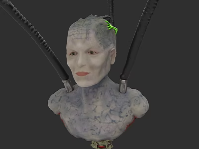 Sci Fi Game Movie Character With Black Mechanical Tentacles Green Accent And Textured Skin 3d model