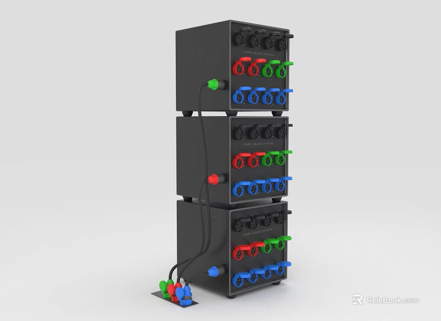 Black Multilayer Electronic Control Panel With Colorful Red Green Blue Knobs 3d model 