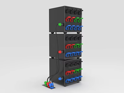 Black Multilayer Electronic Control Panel With Colorful Red Green Blue Knobs 3d model