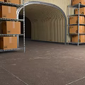 Large Warehouse Storage Area With Metal Shelves Filled With Cardboard Boxes