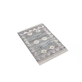 Square Rug With Geometric Patterns Blue Gray Tones Hexagon Motifs And Striped Design