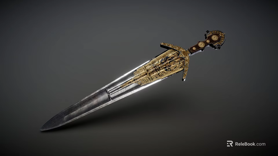 Vintage Style Decorative Sword With Intricate Golden Engravings And Sharp Blade 3d model 