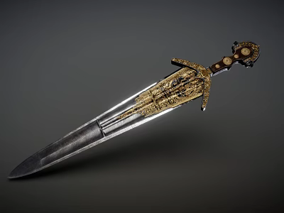Vintage Style Decorative Sword With Intricate Golden Engravings And Sharp Blade 3d model