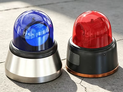 Blue And Red Warning Lights With Silver And Black Bases And Copper Trim 3d model