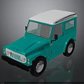 Turquoise Vintage Off Road Vehicle With White Roof And Shiny Wheels