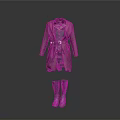 Fashionable Magenta Coat Outfit With Gray Vest Dress And Long Gray Boots