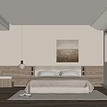 Modern Luxury Hotel Guest Room With Beige Bed Wooden Headboard And Decorative Artwork