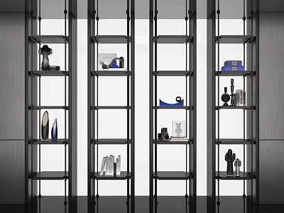 Modern Multi Tier Shelving Unit With Open Design Displaying Decorative Items And Books 3d model