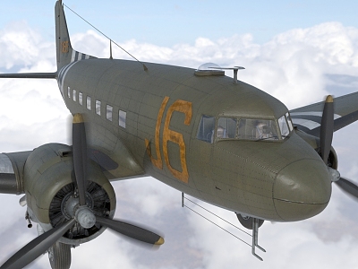 U.S. Air Force Transport Aircraft C47 Air Train with Interior Cockpit Cabin Wings Can Swing Alone 3d model