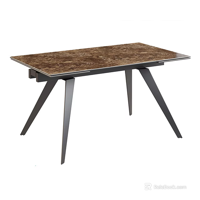 Modern Stylish Dining Table With Brown Textured Tabletop And Black Metal Leg Design 3d model 