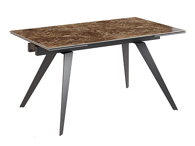 Modern Stylish Dining Table With Brown Textured Tabletop And Black Metal Leg Design 3d model