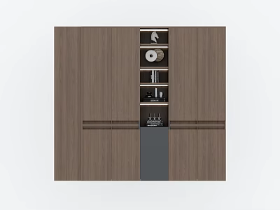 Modern Dark Brown Wooden Bookcase With Open Shelves And Closed Cabinets 3d model