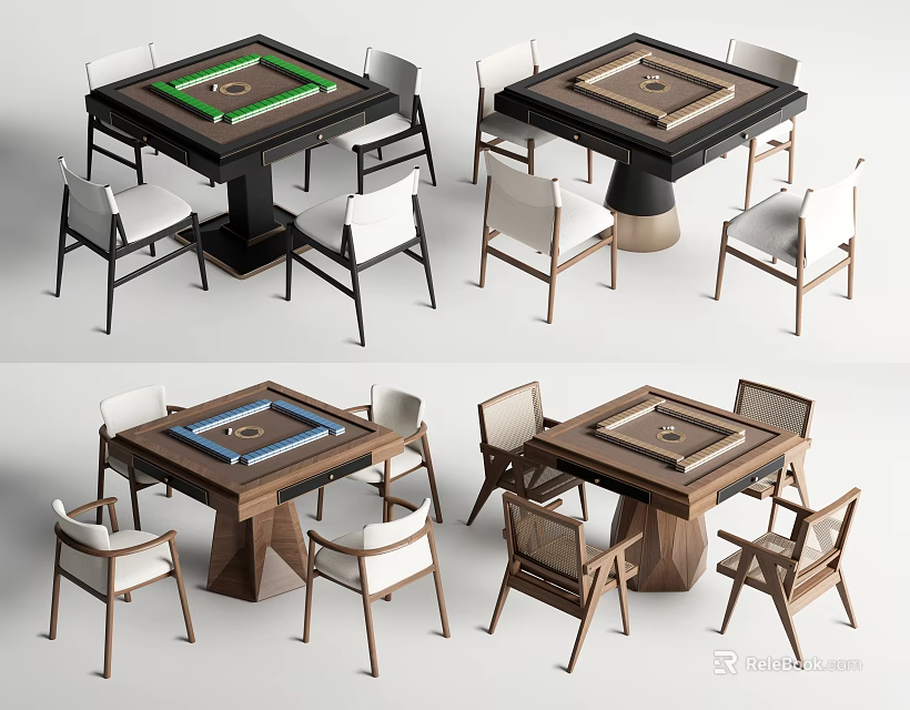 Stylish Modern Entertainment Table With Wooden Tabletop And Comfortable Seating Chairs 3d model 