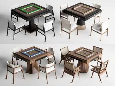 Stylish Modern Entertainment Table With Wooden Tabletop And Comfortable Seating Chairs 3d model