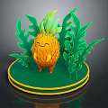Cute Cartoon Pineapple Character With Green Leaves Standing On Yellow Rimmed Green Base