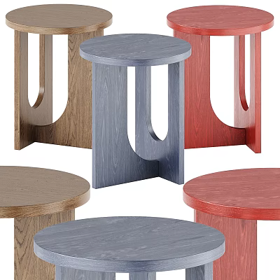 Modern Minimalist Wooden Side Tables With Round Top In Multiple Colors 3d model