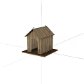 Wooden Small House With Gabled Roof And Open Door On Wooden Base