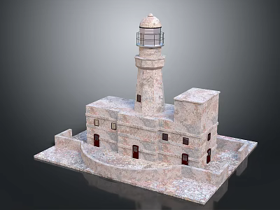 Unique Lighthouse Inspired Decorative Furniture Piece With Stone Finish And Red Accents 3d model