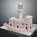 Unique Lighthouse Inspired Decorative Furniture Piece With Stone Finish And Red Accents