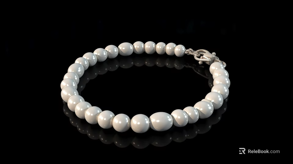 Elegant White Pearl Bracelet With Round Beads And Silver Clasp Design 3d model 