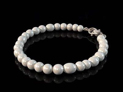 Elegant White Pearl Bracelet With Round Beads And Silver Clasp Design 3d model