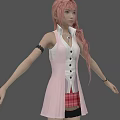 Pink Haired Game Movie Character With White Sleeveless Top And Red Plaid Skirt