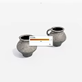 Two Gray Handled Clay Ceramic Vessels With Round Shape On White Background 3d model