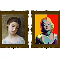 Classical and Pop Art Female Portrait Paintings in Ornate Gold Frames