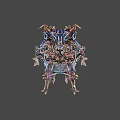 Abstract Intricate Sculpture With Metallic Spikes And Iridescent Finish On Dark Background