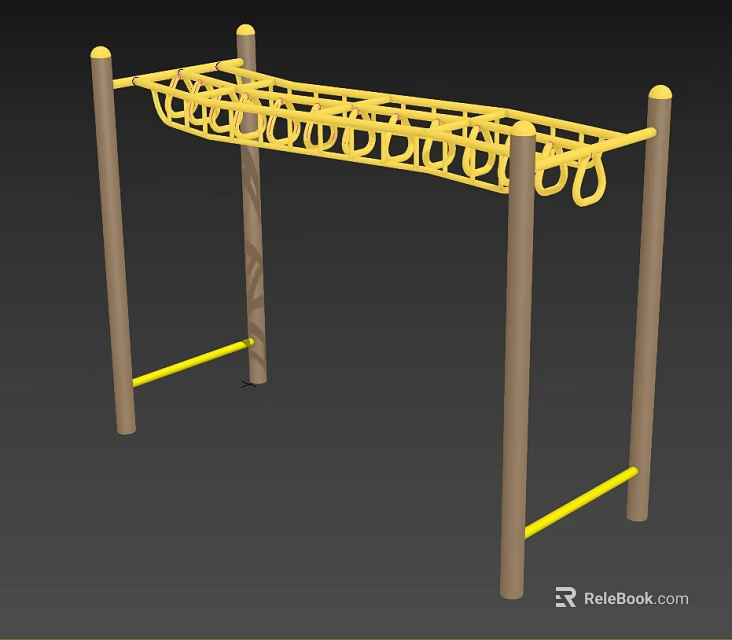Outdoor Sports Equipment With Wooden Poles And Yellow Ring Frame Design 3d model 