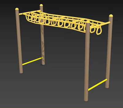 Outdoor Sports Equipment With Wooden Poles And Yellow Ring Frame Design 3d model