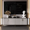 Modern Elegant TV Stand With Striped Design Golden Legs White Vase And Sculpture