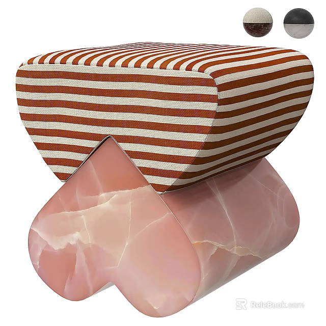 Striped Brown And White Padded Stool Stacked On Pink Marble Stool Design 3d model 