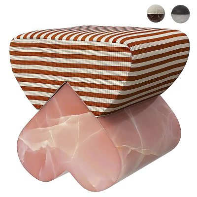 Striped Brown And White Padded Stool Stacked On Pink Marble Stool Design 3d model