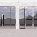 Modern Glass Double Doors with Metal Frame Stone Wall and Sky Reflection for Building Entrance