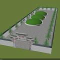 Classic Garden Ornament Design With Gateway Arch Circular Lawns Trees Stone Pavement And Enclosure Wall
