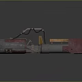 Retro Futuristic Vehicle 3D Model With Red Gray Body And Metal Frame Cargo Area