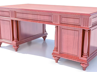 Elegant Traditional Mahogany Wooden Desk With Carved Columns Ornate Legs And Drawers 3d model