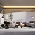 Modern Living Room Interior Design With Beige Sofa Accent Chair Coffee Table And Gray Rug