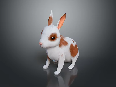 Cute White Brown Spotted Rabbit 3D Render With Long Ears And Brown Eyes 3d model