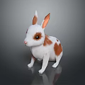 Cute White Brown Spotted Rabbit 3D Render With Long Ears And Brown Eyes