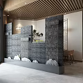Elegant Chinese Private Dining Room With Wooden Partition Chandelier And Dining Table Chairs