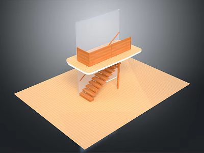 Wooden Architectural Platform With Staircase Railing Transparent Panel And Light Colored Floor 3d model