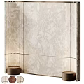 Beige Textured Decorative Wall With Leaf Pattern And Glass Shelf Wooden Bases