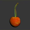 Red and Orange Fresh Cherries with Green Stems on Dark Reflective Surface 3d model