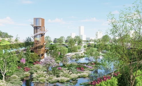 Modern Park Wetland Park 3d model