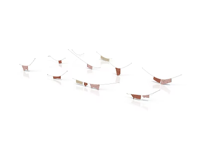 Red And White Slender Decorative Pieces Scattered On White Background Surface 3d model